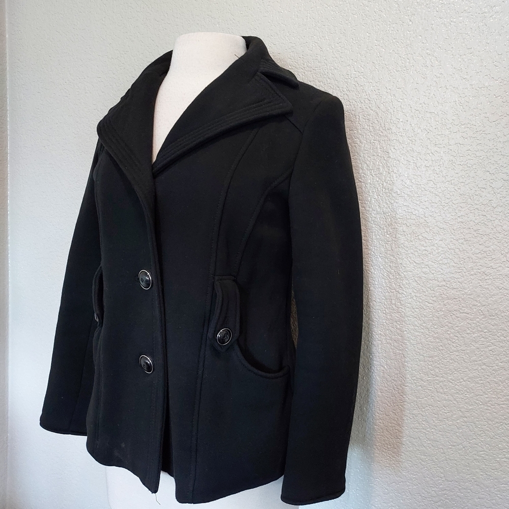 Kenneth Cole Black Button Pea Coat Size Small - Picture 4 of 13
